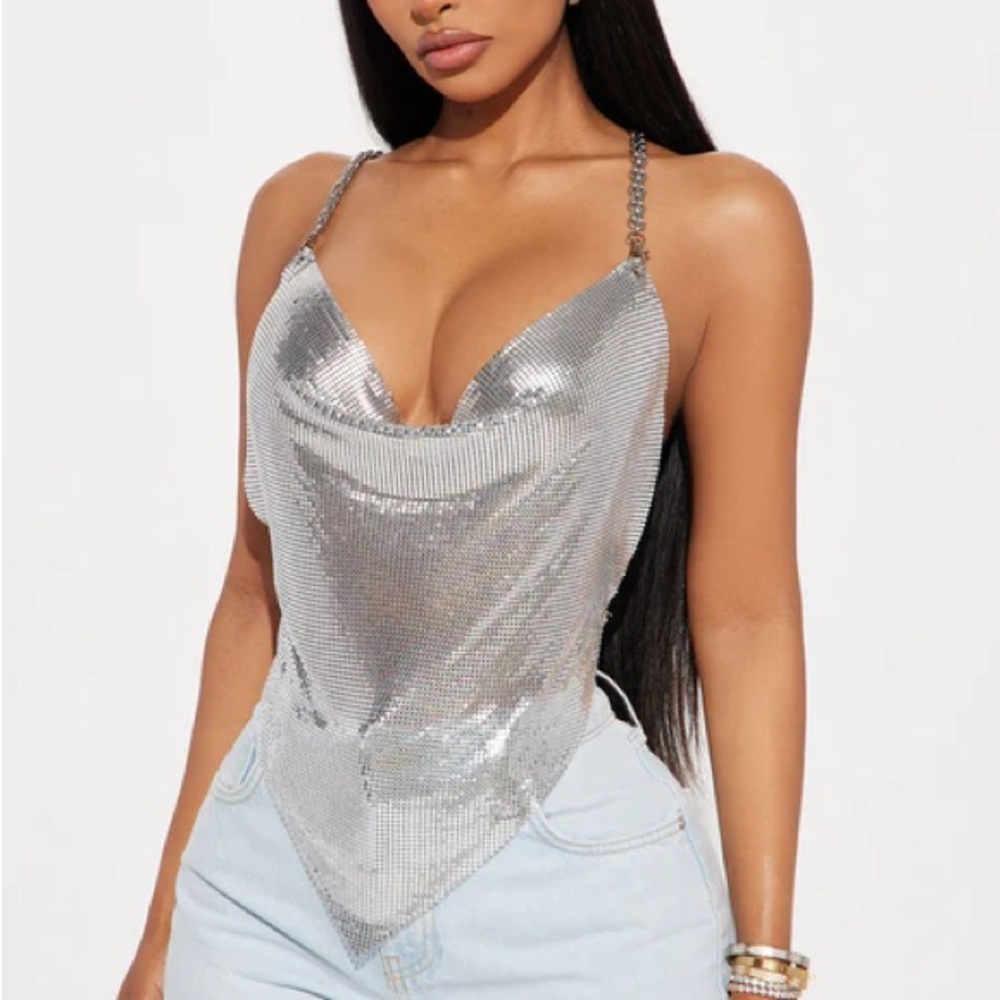 •Liquid Seduction• Silver Claire Chainmail Spaghetti Strap Top